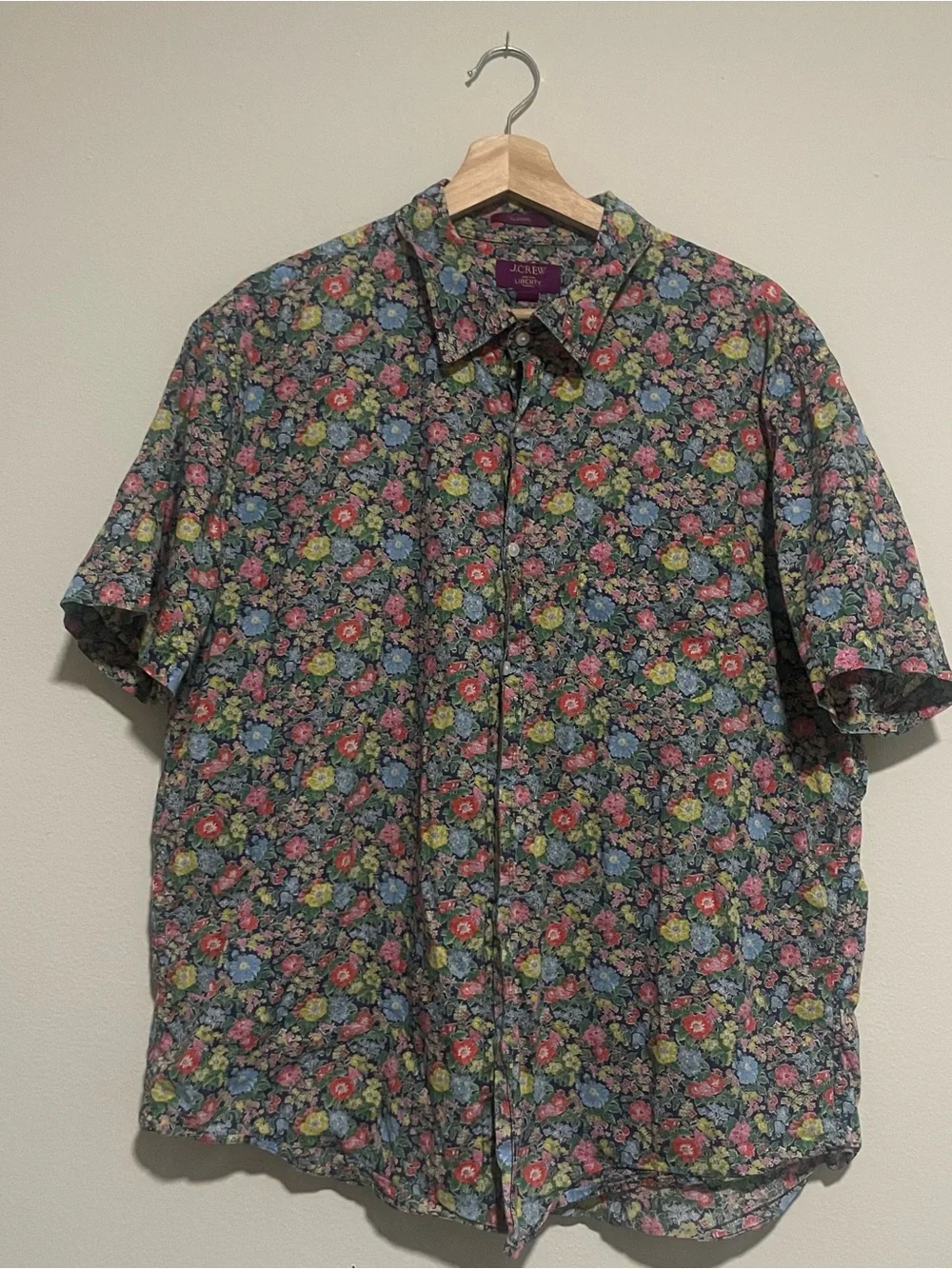 J. Crew Multicolor Floral Short-Sleeve Point-Collar Shirt Liberty Print, Size XL